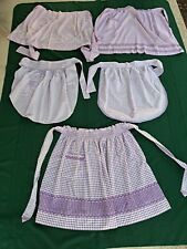 Lot Of 5 Vintage Handmade Half Aprons ALL Embroidered LAVENDER WHITE Check picture