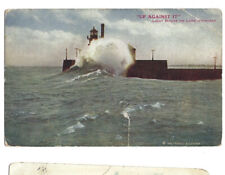 c1910s Up Against It Waves Light House Lake Michigan MI VO Hammon Postcard UNP picture