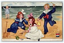 1909 Children At The Beach Building Castles Aldrich Missouri MO Antique Postcard picture