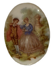Vintage Brooch Hand painted Ceramic Fragonard Rocco Repro 1.75” X  1.2” No Back picture