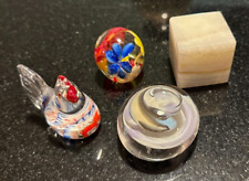 Lovely Lot of 4 Small Paperweight ~ Art Glass ~ Hand Made ~ Red Blue Yellow picture