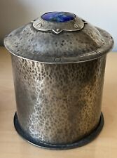 English Arts Crafts Hammered Pewter Tea Caddy Container Box Enamel Arts Crafts picture
