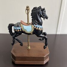 Vintage Black Porcelain Carrousel Horse Music With Wood Base. Scratches On Base picture