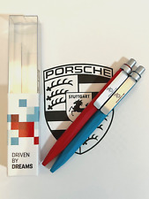 PORSCHE 75 YEARS COLLECTORS BALLPOINT PEN SET RED/BLUE 'DRIVEN BY DREAMS picture