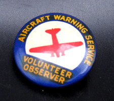 Original WWII Aircraft Warning Service Volunteer Observer Pin Pinback 1940s US picture