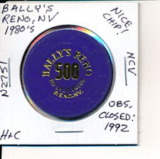 $500 CASINO CHIP -BALLY'S RENO NV 1980's H&C #N2751 NCV OBS CLOSED 1992 L@@K picture