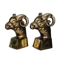Vintage Sheep Rams Head Brass Bookends 6.5