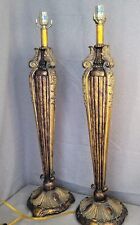 LARGE Pair  High-Quality Ornate Bronze Finish Electric Buffet Table Lamps 37x9