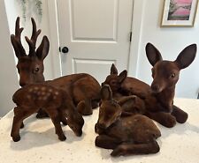 Vintage MCM Flocked Deer Family Large Buck Doe Fawn Made In AUSTRIA Mid Century picture