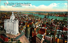 New York City NY Birds Eye View Of Manhattan & Brooklyn  Chrome Postcard   picture