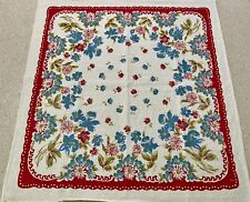 Vintage Linen Floral Tablecloth Square 1950’s 60’s Cottage Core 31 X33 Inches picture