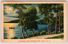 1940 GREETINGS FROM MARGATE CITY NEW JERSEY VINTAGE LINEN POSTCARD picture