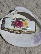 Vintage Made in Japan Enamel Roses Clip On Lipstick Holder with Mirror  picture