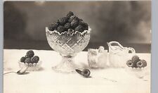 ANTIQUE GLASS BOWL OF BERRIES real photo postcard rppc kitchen ad ~rare/unusual picture