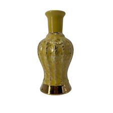 Vintage MCM Yellow & Gold Speckled Splatter Glaze Vase Floral Flower picture
