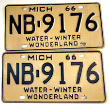 Vintage 1966 Michigan Auto License Plate Set Man Cave NB-9176 Decor Collector picture