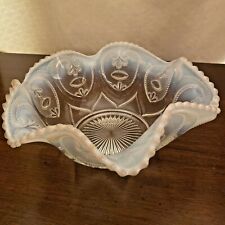 Antique Northwood Dugan Opalescent Glass Bowl-Jeweled Heart Beaded Ruffled Edge picture
