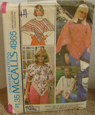 McCalls Retro Misses Hankerchief/Poncho Tops Pattern & transfer 4865 Vtg 1975 picture