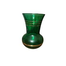 Vintage 4 in Green Glass Vase with Gold Accents  picture