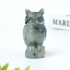Realistic Owl Labradorite Carved Natural Crystal Statue Healing Quartz Agate 3