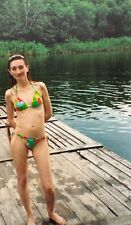 2000s Young Romantic Lady Woman Swimsuit Forest Lake pier Vintage Photo picture