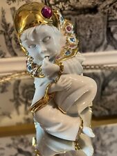 Vtg R.G Oggetti Capodimonte Limoges Pierrot Boy W/Swarovski & Gold Figurine picture