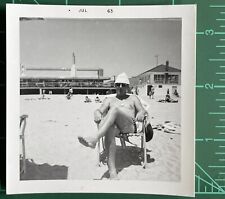 Vintage Black White Photo Snapshot Man Sunbathing On The Beach picture
