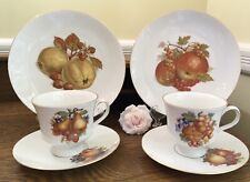 2 SETS Bareuther Waldsassen of Germany Teacup & Saucer & Plate Fruit & Gold Trim picture