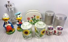 Vintage Salt and Pepper Shakers Tin Ceramic Plastic Disney Sunflower Donald Duck picture