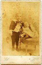 Antique Cabinet Card Adorable Boy & Girl Posing Together Studio Washington picture