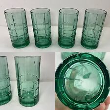 4 Vintage Anchor Hocking Tartan Light Green Iced Tea Glasses Glassware 80's picture