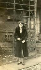 ZZ616-B Vintage Photo WOMAN IN FUR COLLARED COAT, WINTER TRELLIS c 1920's picture