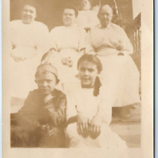 c1910s Outdoor Group Family RPPC House Porch Older Woman Children Boy Girl A255 picture