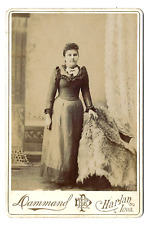 Cabinet Card Full Body Staged Portrait Woman and Fur By Dammand, Harlan, Iowa. picture