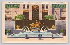Postcard Sunken Gardens And Fountain Front Of RCA Building New York 1938 picture