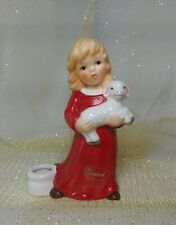 Lovely Vintage 1990's Goebel Red Angel Holding Lamb Candle Holder EUC picture