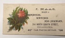 Antique Victorian Jewelers Trade Card J HAAS 244 N Eighth St Philadelphia B79 picture