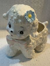 Vintage Nursery Lamb Planter with Blue Flower & Pink Bow with Blue Collar picture