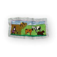 African Fabric Embroidery Panel Farming Scene picture