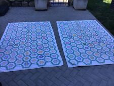 WELL QUILTED Vintage MATCHED PAIR of 1930's Flower Garden Antique Quilts picture