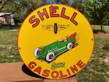 SHELL GREEN STREAK GASOLINE PORCELAIN SIGN PUMP PLATE RACE TRACK TESTED STATION picture