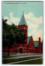 c1950's Court Street Methodist Episcopal Church Building Tower Flint MI Postcard picture