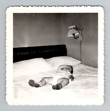 Vintage Photo - 1950s-60s Baby on Bed Black and White Snapshot picture