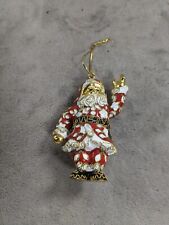 Vintage Cloisonné Enamel Red, White And Gold Ornate Santa Christmas Ornament 4