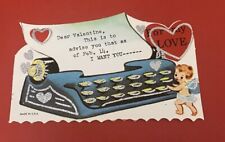 VTG Glittered Valentine Cupid Typing Letter On Typewriter Heart Love picture