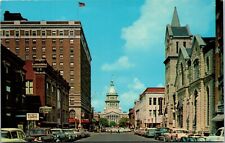 Vtg Springfield Illinois IL Capitol Avenue Street View Old Cars 1950s Postcard picture