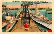 Vintage Postcard Battleship, Destroyers, Norfolk Navy Yard, Virginia - c1930s  picture
