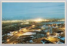 Reno NV Nevada, Aerial Panoramic View of Reno at Night, 4x6 Continental Postcard picture