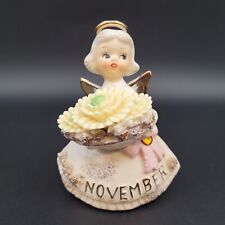 Lefton's Vintage Little Porcelain Birthday Angel November Mums Topaz 489 signed picture