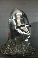 Custom SCA HNB 14 Gauge Steel Medieval Pig Face Bascinet Helmet w Aventail YT picture